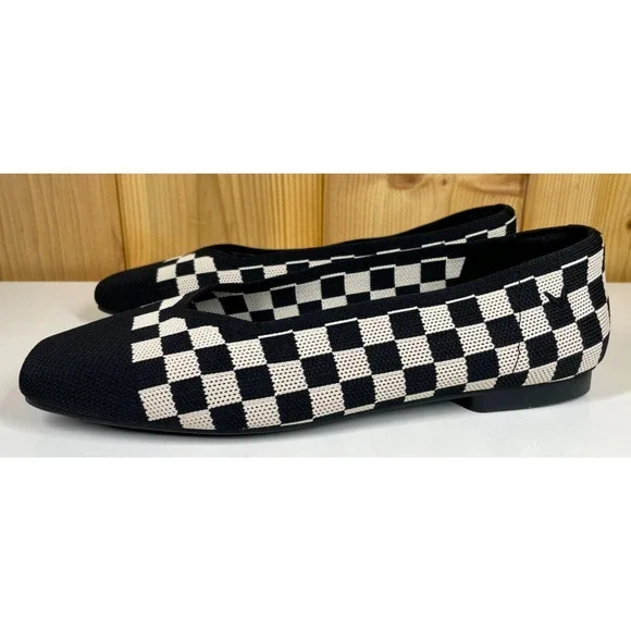 Vivaia Shoes EU 40 US 9 B Margot 2.0 V Cut Square Toe in Checker Flats NWOB - Picture 4 of 10